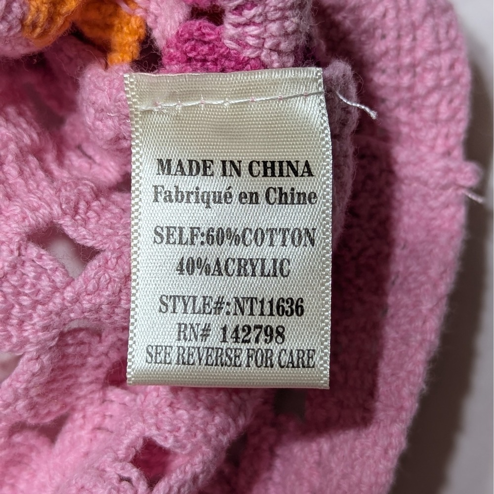Crochet Open Stitch Pink Patchwork Boho Button Front Polo Cardigan Top M L - Picture 3 of 8